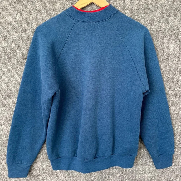 Vintage Granny Sweatshirt Womens M Blue Applique Leaves Double Collar Pullover - Picture 2 of 11